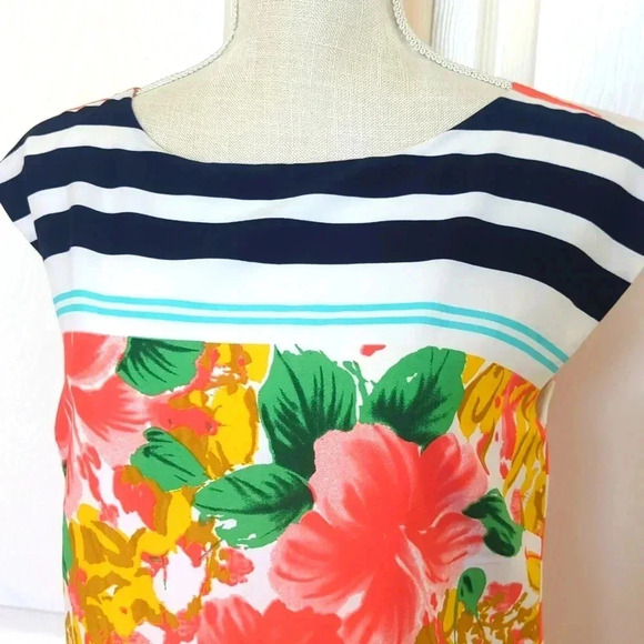 Tommy Hilfiger Navy & Orange Striped Floral Print Dress - Picture 2 of 8